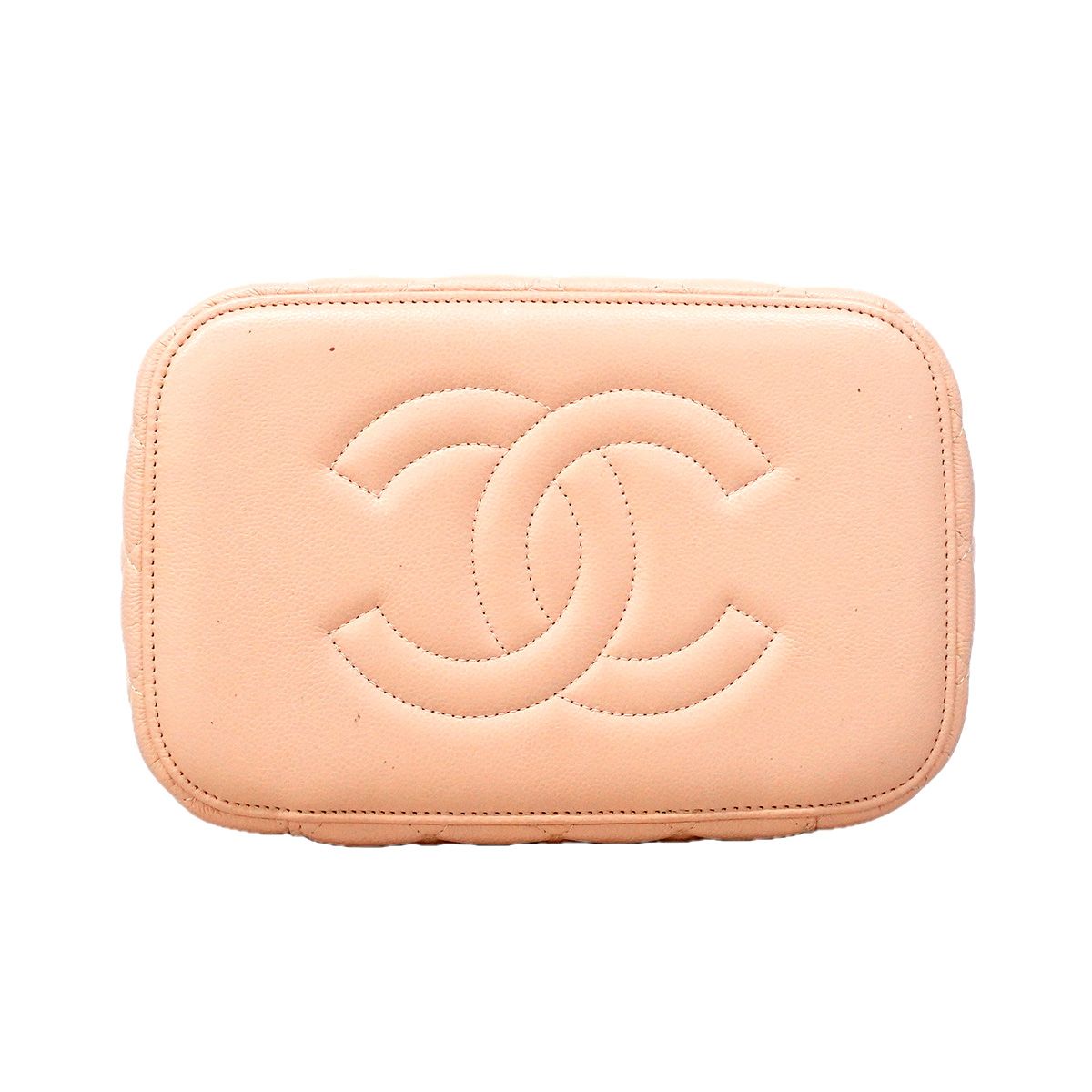 Chanel Vanity Bag Quilted Caviar Leather Pink Champagne Gold — view 3