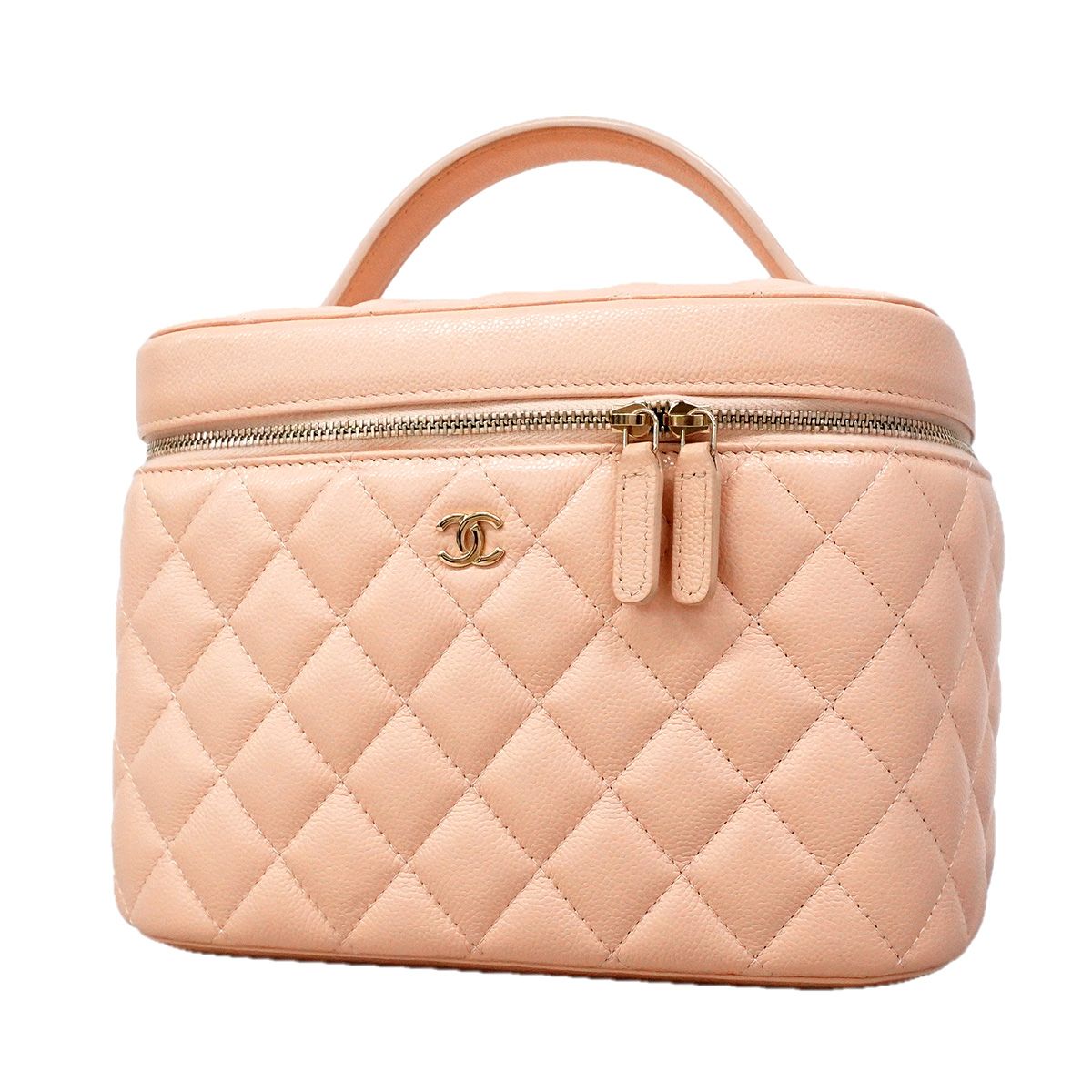 Chanel Vanity Bag Quilted Caviar Leather Pink Champagne Gold