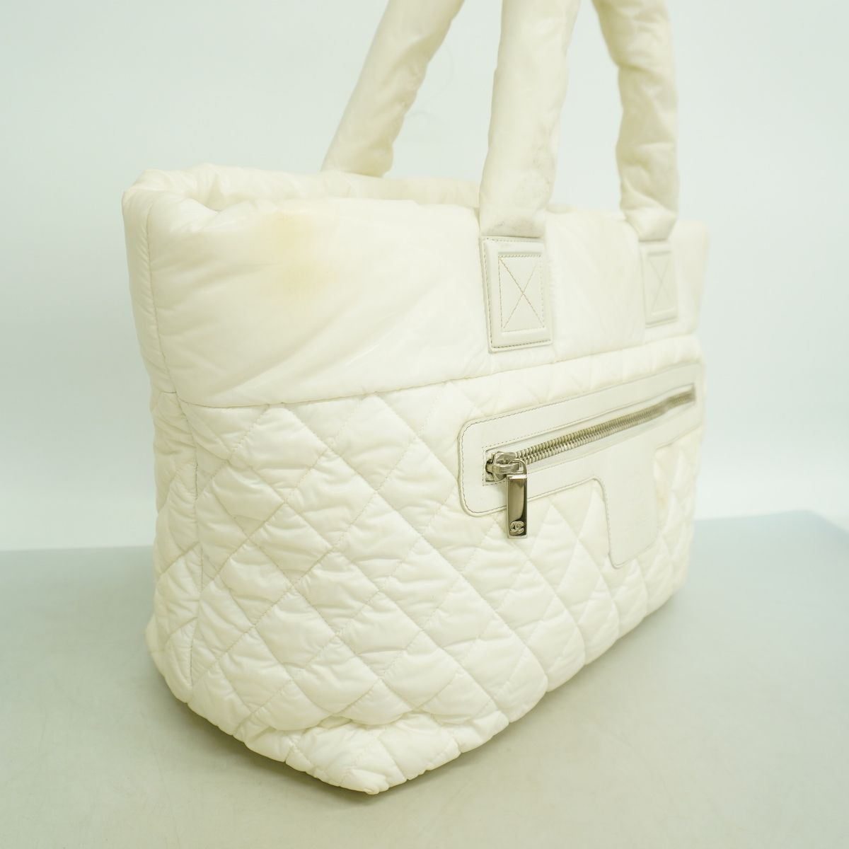 Chanel Tote Bag Coco Cocoon Nylon White Silver — view 2