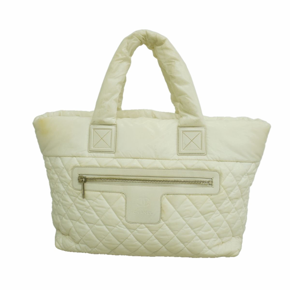 Chanel Tote Bag Coco Cocoon Nylon White Silver
