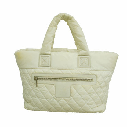 Chanel Tote Bag Coco Cocoon Nylon White Silver