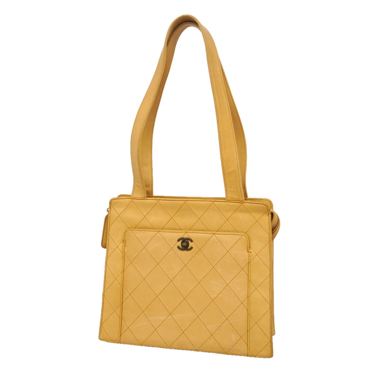 Chanel Tote Bag Quilted Leather Beige Gold