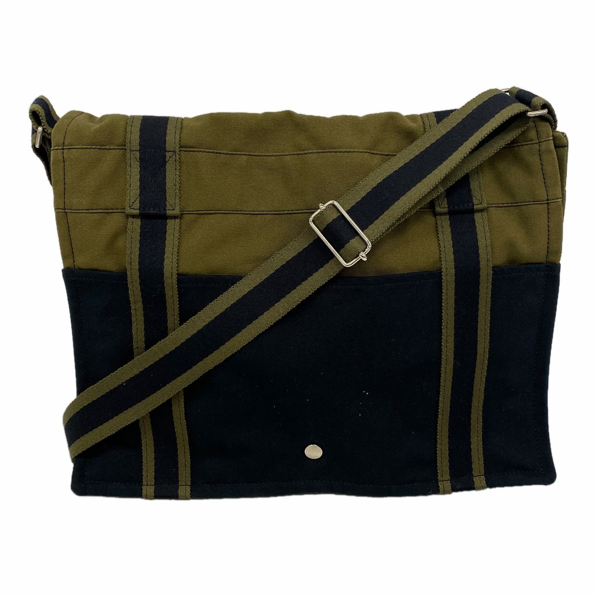 Hermes Shoulder Bag Fourre Tout Besace MM Canvas Black Khaki Silver
