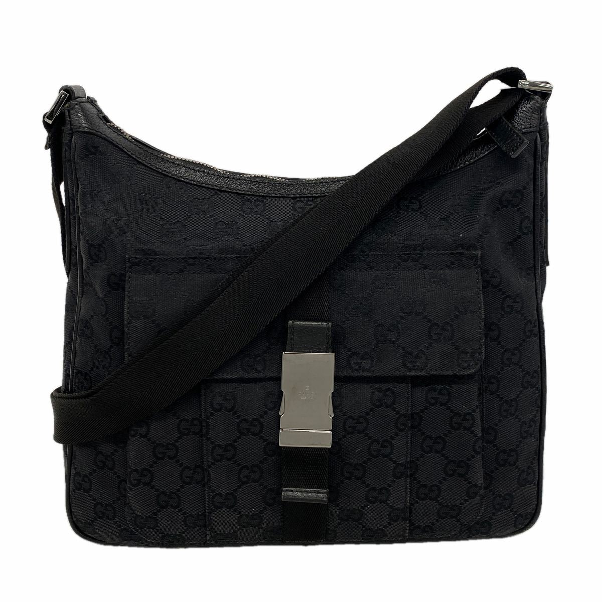 Gucci Shoulder Bag GG Canvas Black Silver