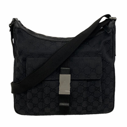 Gucci Shoulder Bag GG Canvas Black Silver