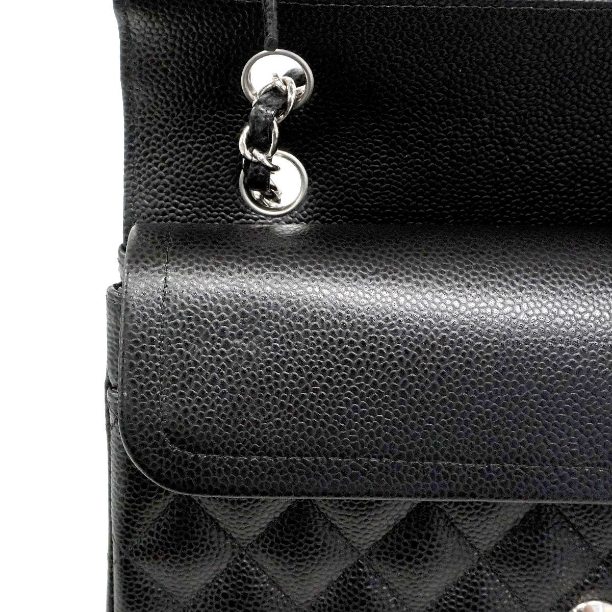 Chanel Shoulder Bag Quilted Caviar Leather Black Silver — view 7