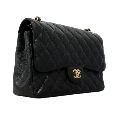 Chanel Shoulder Bag Maxi Quilted Caviar Leather Black Gold — view 2
