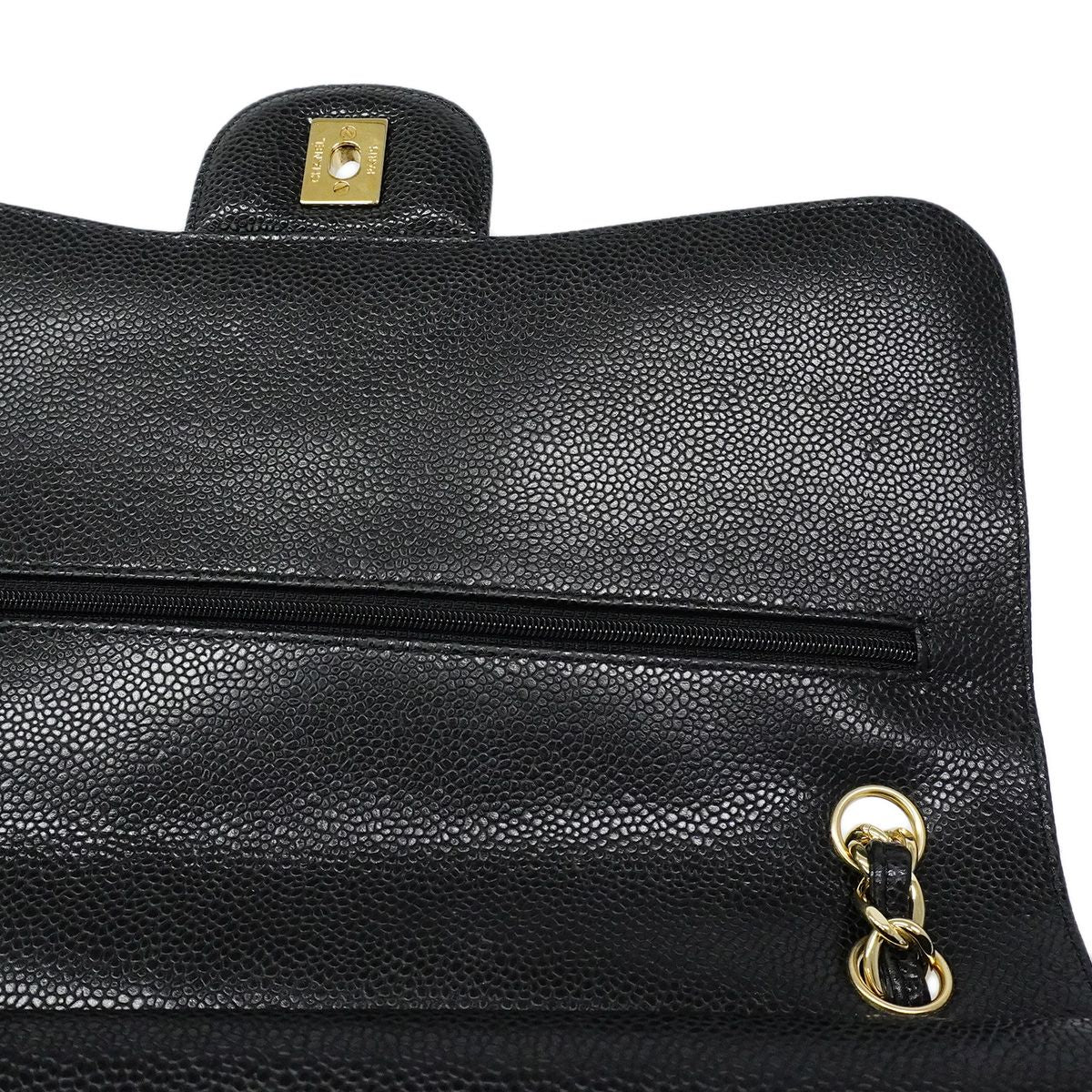Chanel Shoulder Bag Maxi Quilted Caviar Leather Black Gold — view 6