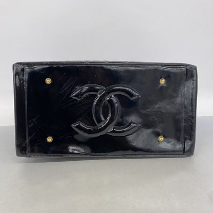 Chanel Chain Tote Bag Quilted Patent Leather Black Gold — view 3
