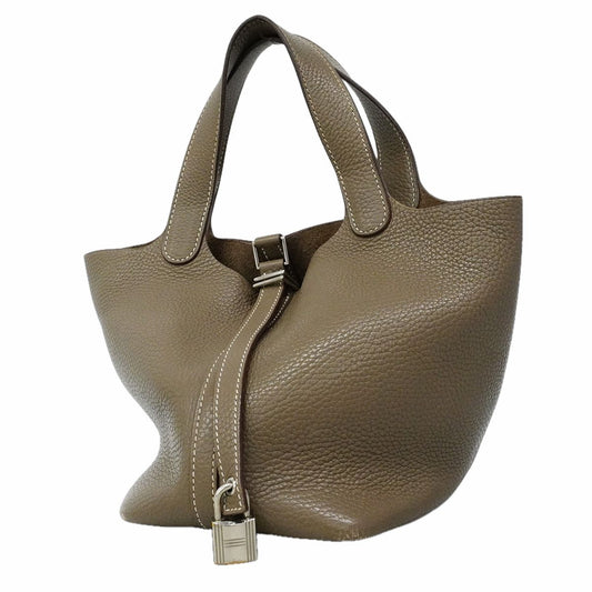 Hermes Handbag Picotin Lock PM Taurillon Clemence Etoupe Silver