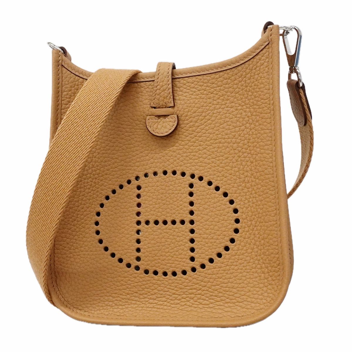 Hermes Shoulder Bag Evelyne TPM Taurillon Clemence Biscuit Silver