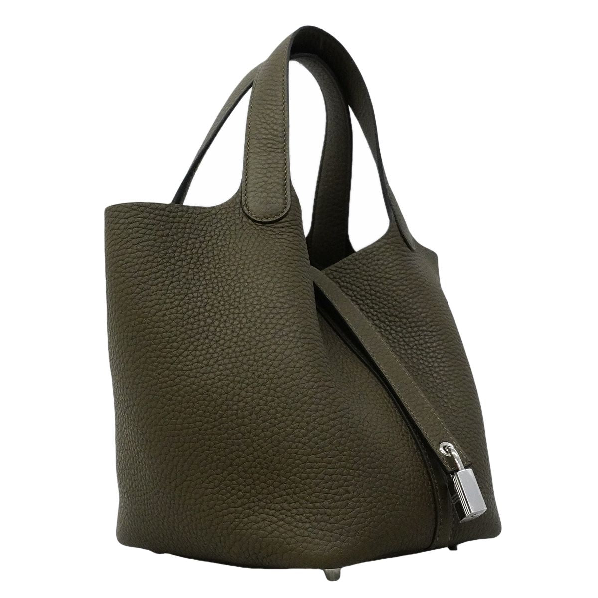 Hermes Handbag Picotin Lock PM Taurillon Clemence Vert Loden Silver — view 2