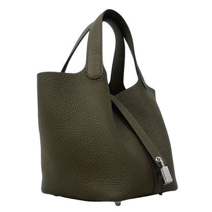 Hermes Handbag Picotin Lock PM Taurillon Clemence Vert Loden Silver — view 2