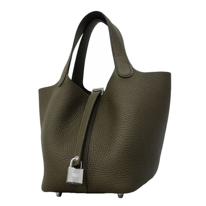 Hermes Handbag Picotin Lock PM Taurillon Clemence Vert Loden Silver
