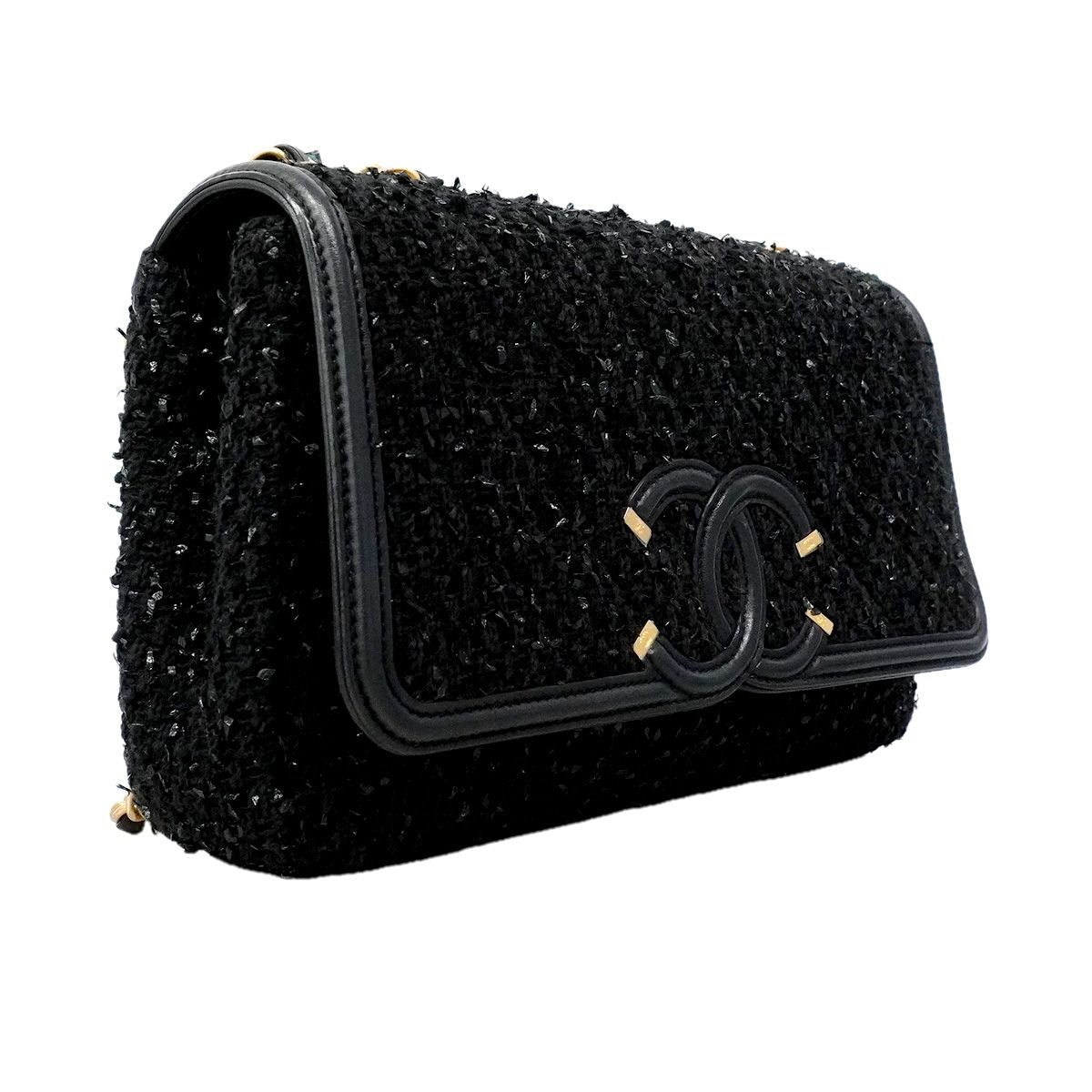 Chanel Shoulder Bag CC Filigree Tweed Black Champagne Gold — view 2