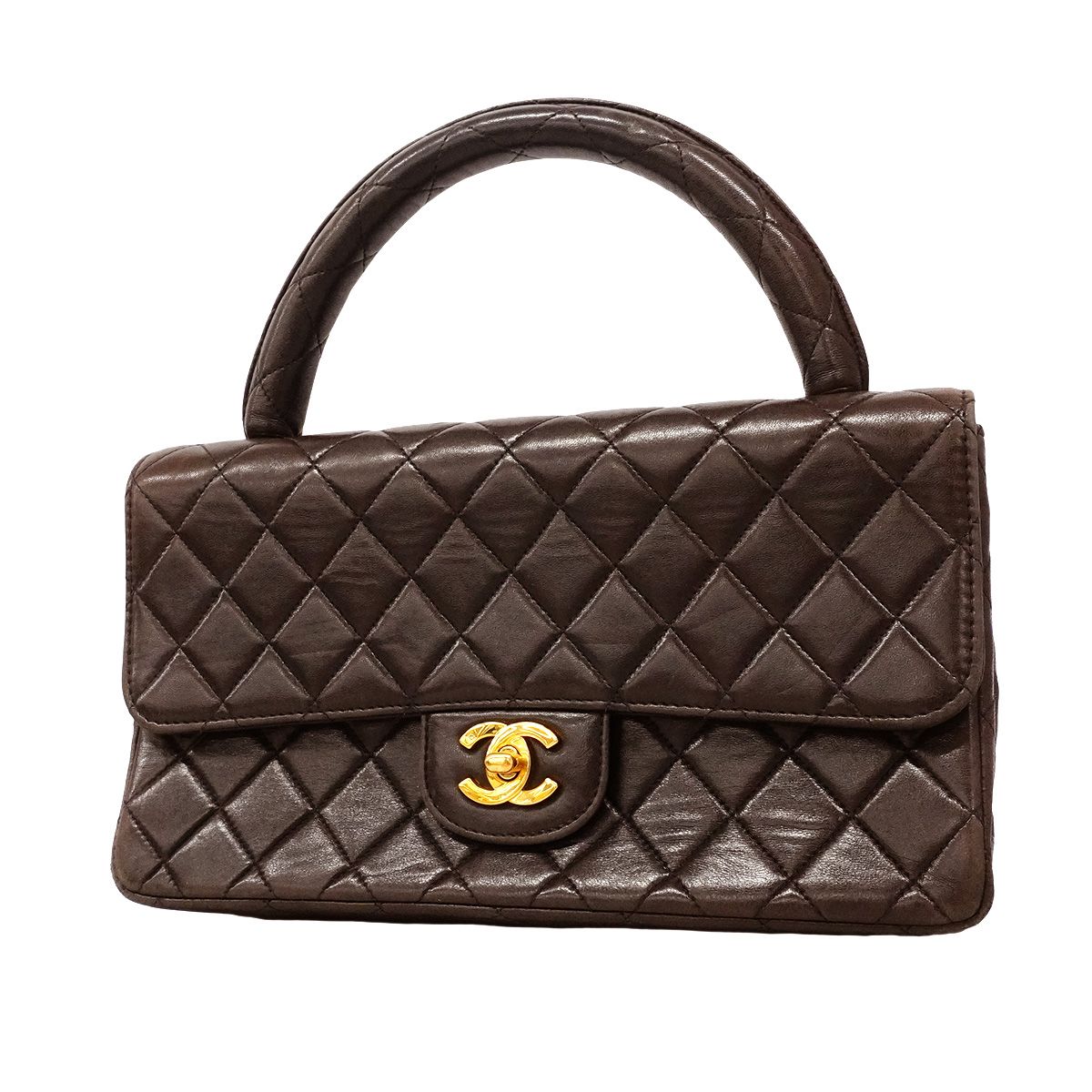 Chanel Handbag Quilted Parent Child Bag Lambskin Black Gold