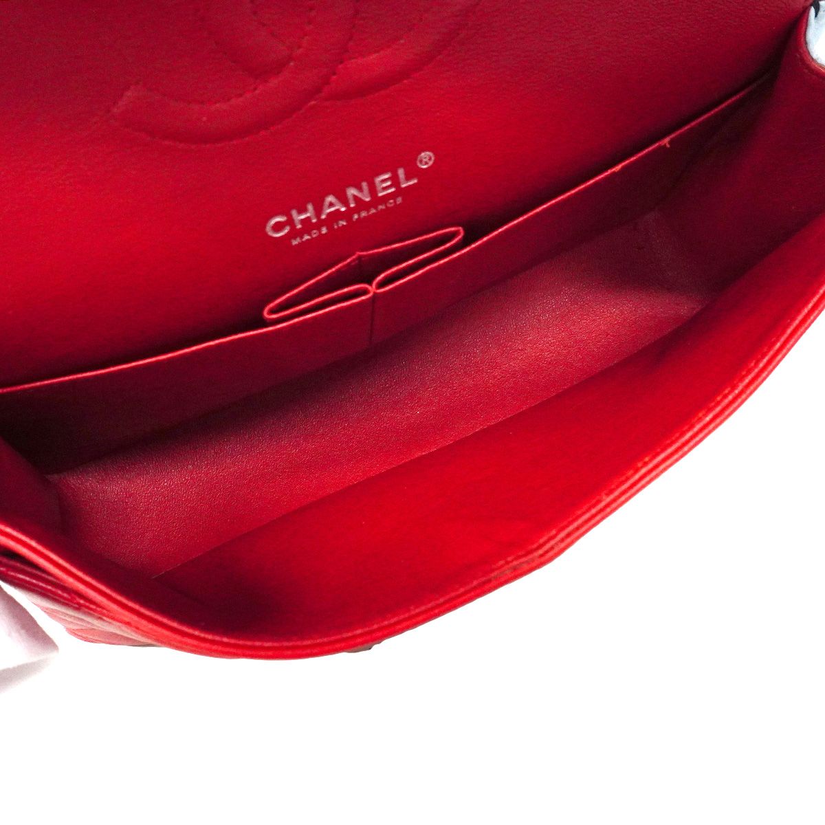 Chanel Shoulder Bag Quilted Lambskin Navy Blue Red Silver — view 4