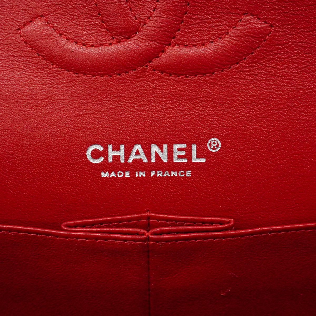 Chanel Shoulder Bag Quilted Lambskin Navy Blue Red Silver — view 5