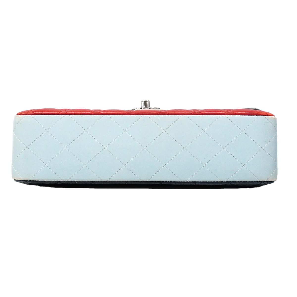 Chanel Shoulder Bag Quilted Lambskin Navy Blue Red Silver — view 3