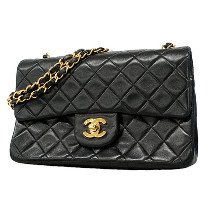 Chanel Shoulder Bag Quilted Lambskin Black Gold