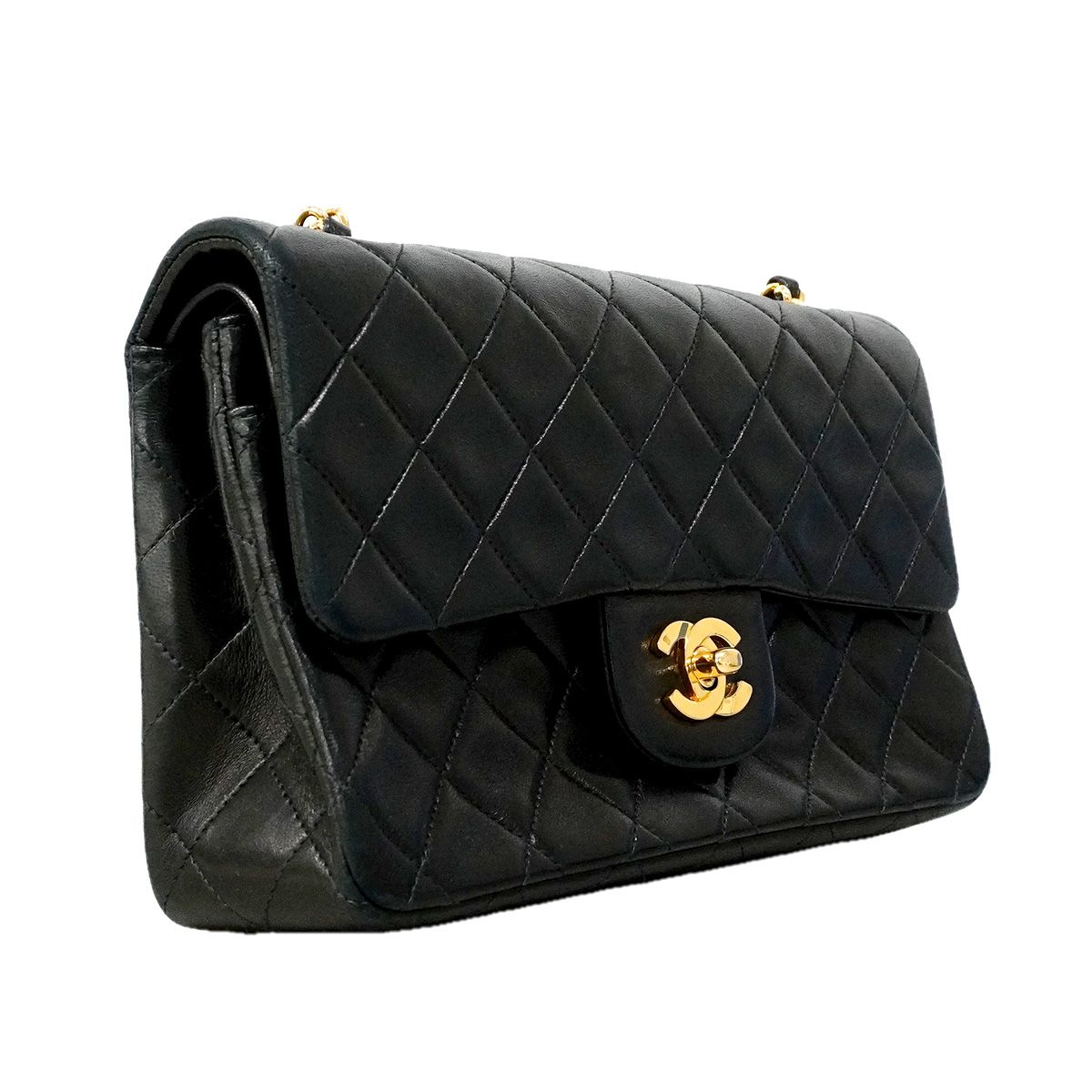 Chanel Shoulder Bag Quilted Lambskin Black Gold — view 2