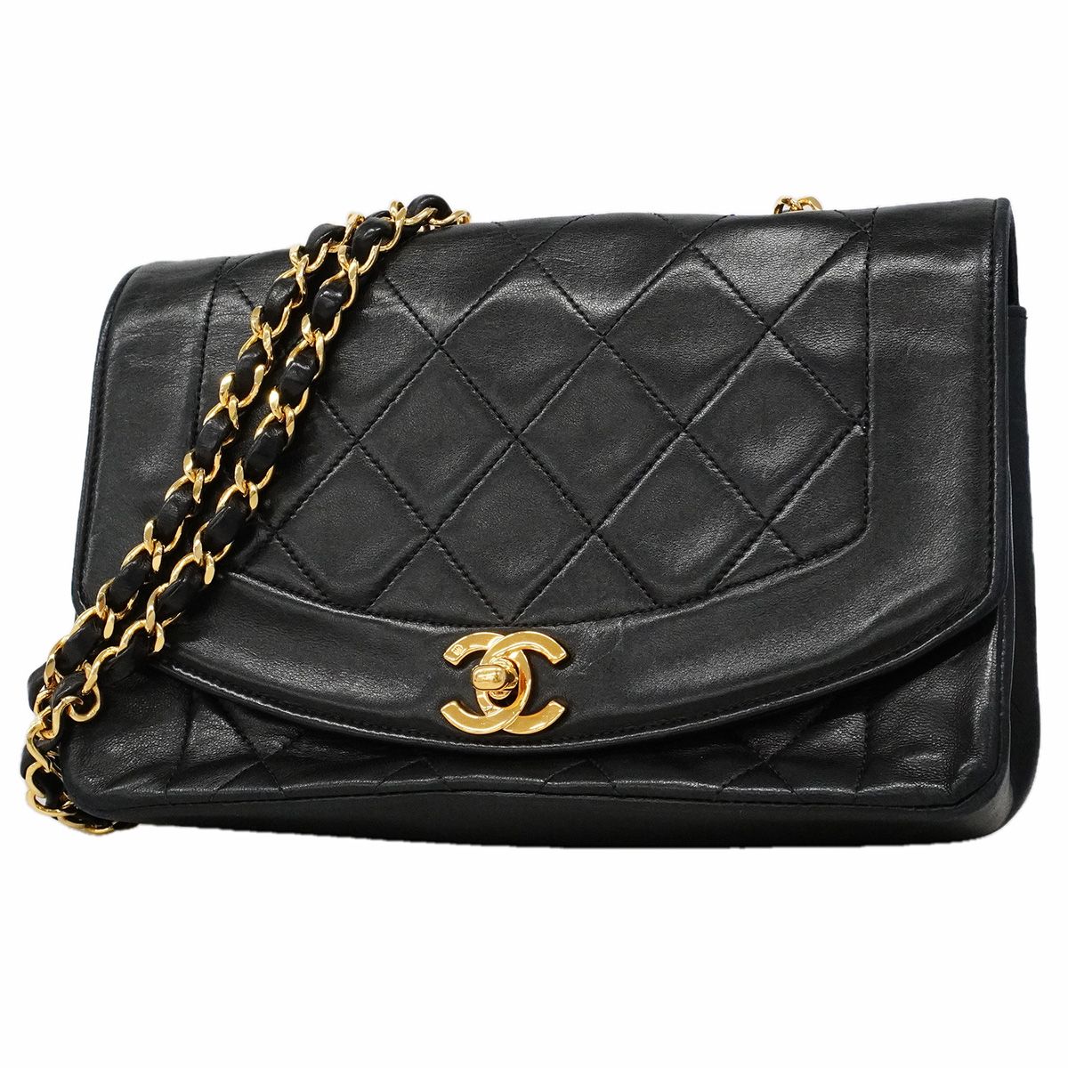 Chanel Shoulder Bag Diana Lambskin Black Gold