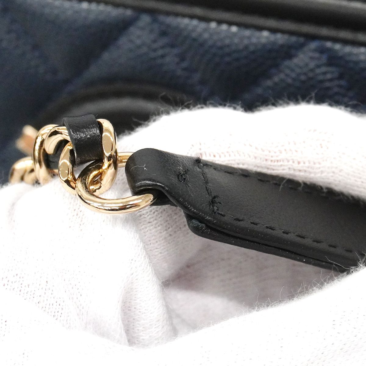 Chanel Vanity Bag Quilted CC Filigree Caviar Leather Navy Champagne Gold — view 6
