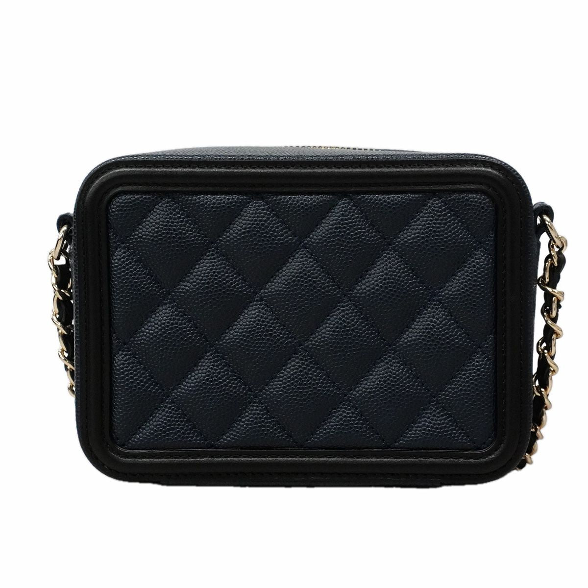 Chanel Vanity Bag Quilted CC Filigree Caviar Leather Navy Champagne Gold — view 8