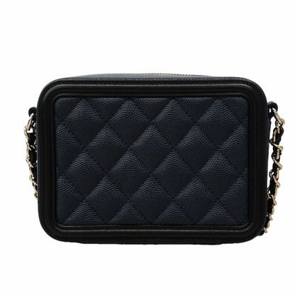 Chanel Vanity Bag Quilted CC Filigree Caviar Leather Navy Champagne Gold — view 8