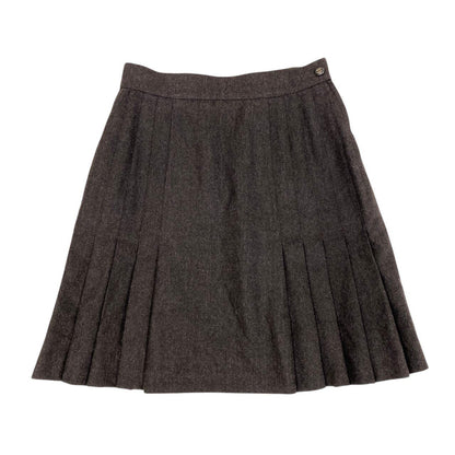 Chanel 90S CC Logo Button Pleated Skirt Brown Wool 36 — view 2