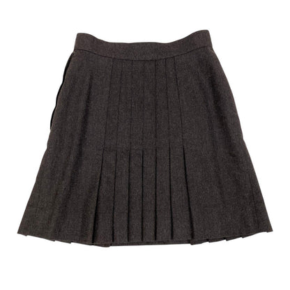 Chanel 90S CC Logo Button Pleated Skirt Brown Wool 36 — view 3
