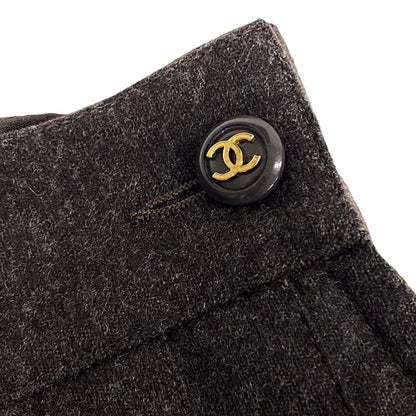 Chanel 90S CC Logo Button Pleated Skirt Brown Wool 36 — view 7