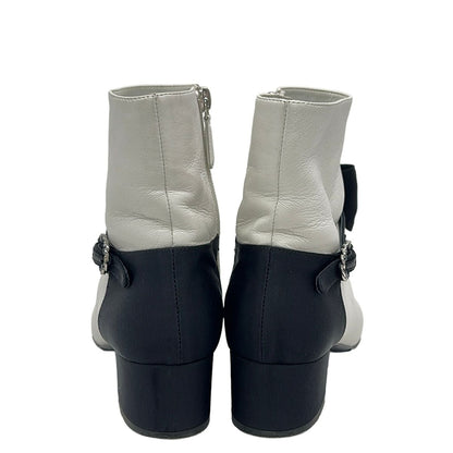 Chanel Short Boots White Black Ribbon CC Logo Rhinestone Leather — view 3