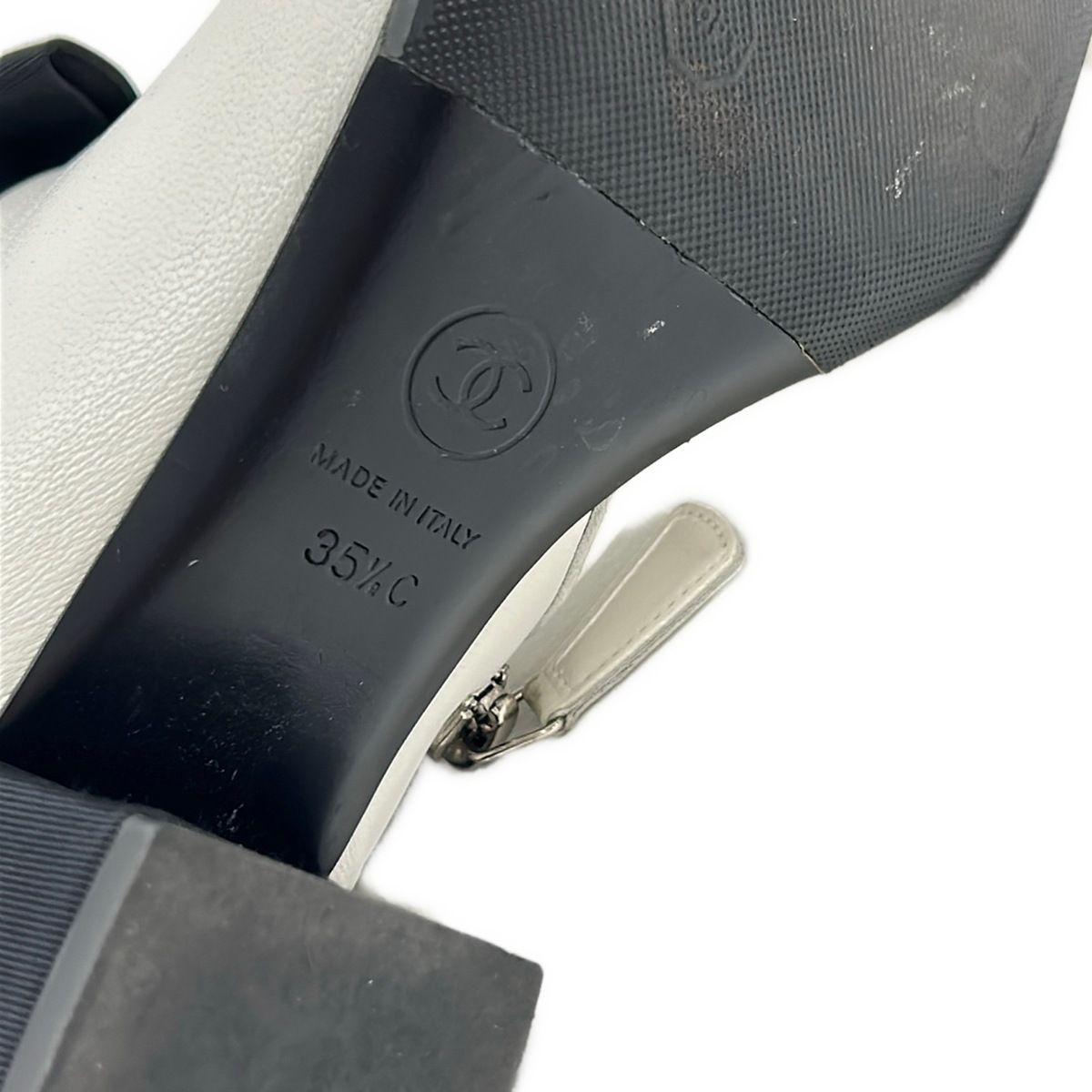 Chanel Short Boots White Black Ribbon CC Logo Rhinestone Leather — view 7