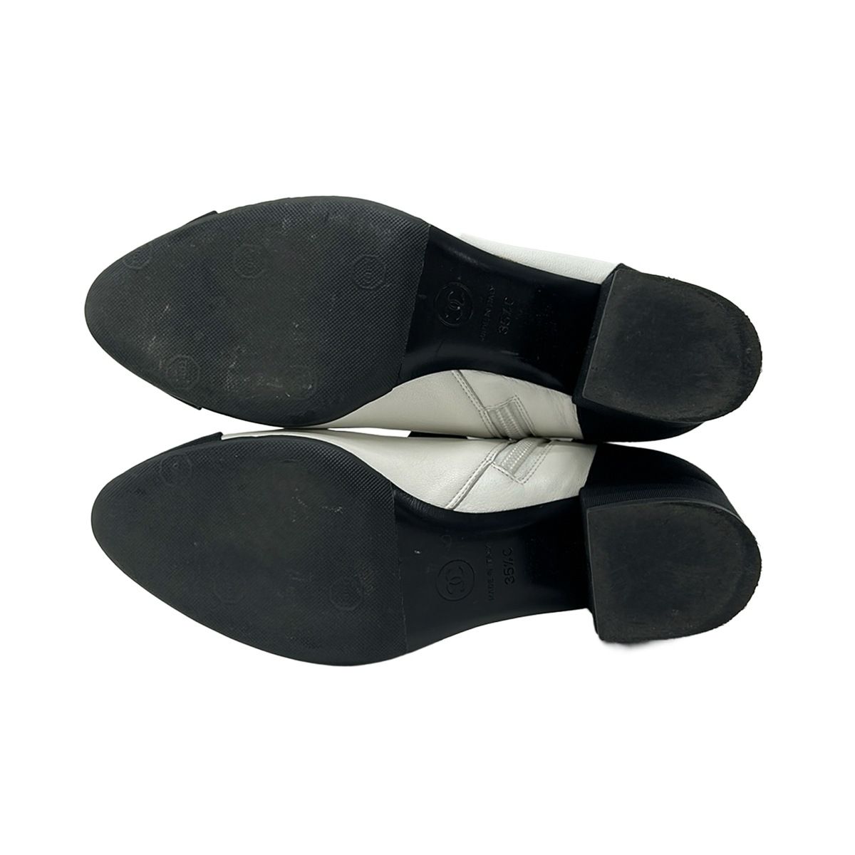 Chanel Short Boots White Black Ribbon CC Logo Rhinestone Leather — view 4