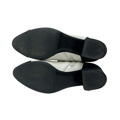 Chanel Short Boots White Black Ribbon CC Logo Rhinestone Leather — view 4