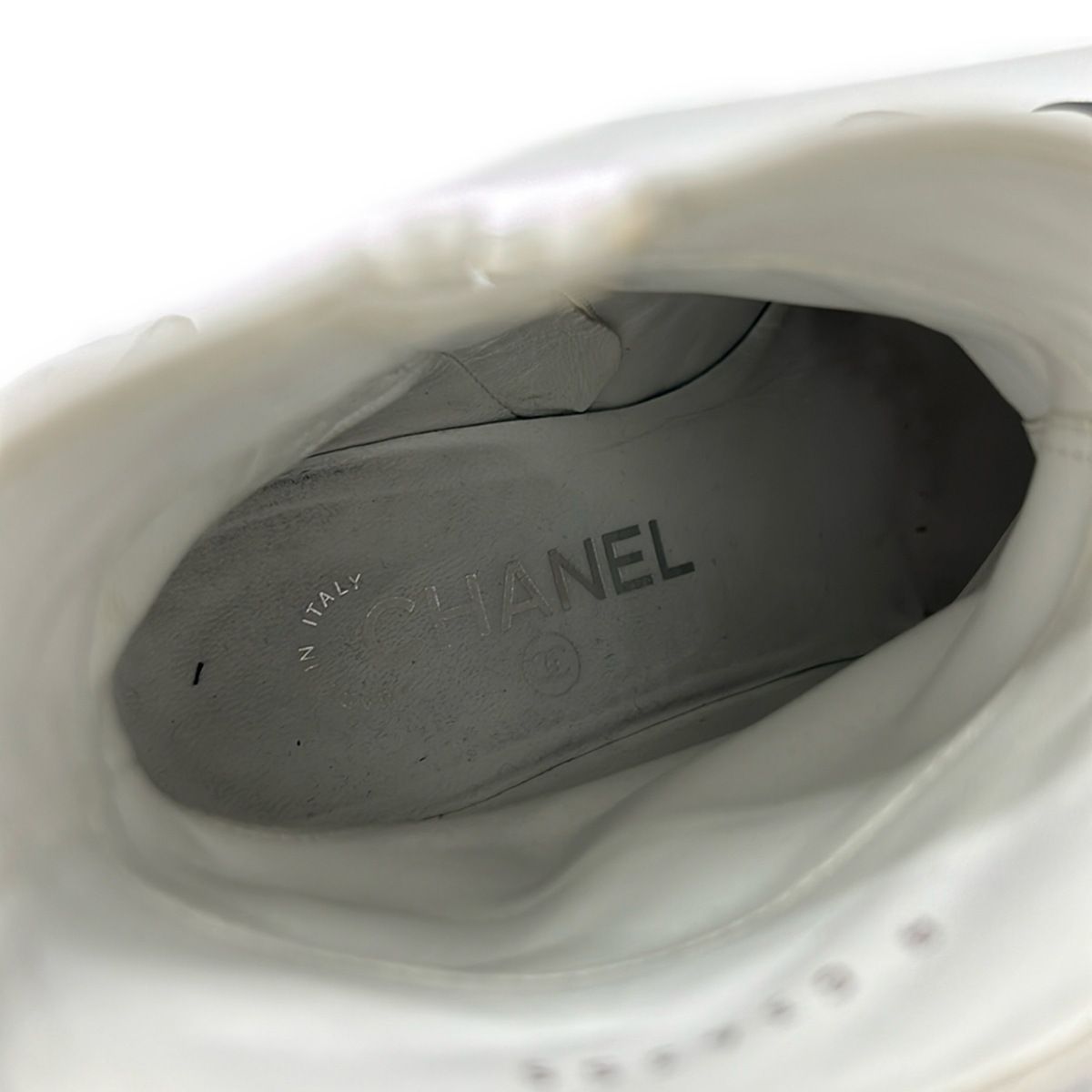 Chanel Short Boots White Black Ribbon CC Logo Rhinestone Leather — view 6