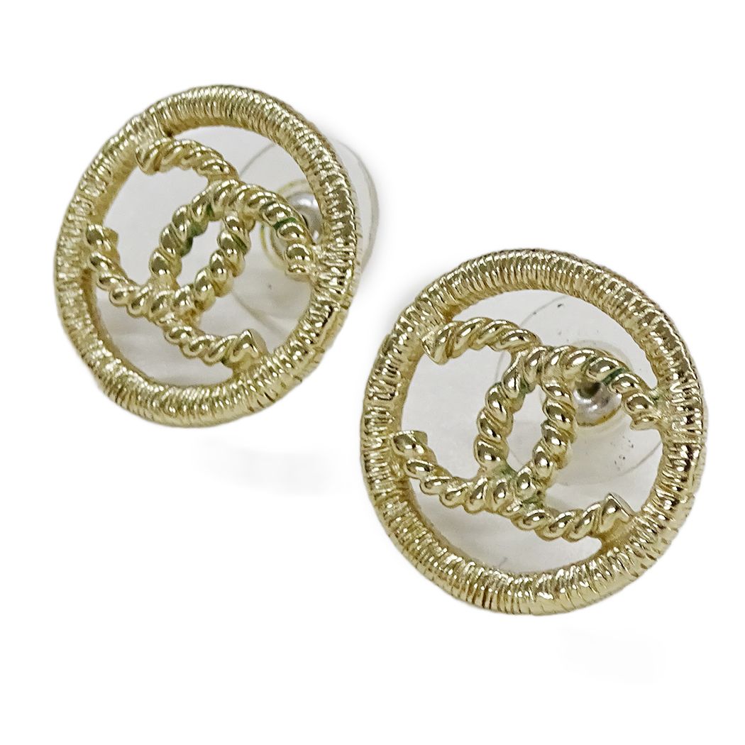 Chanel Earrings CC Logo Metal Champagne Gold — view 3