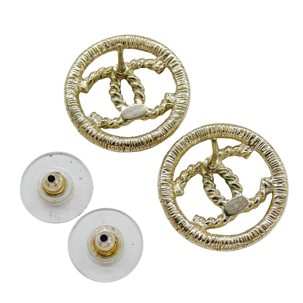 Chanel Earrings CC Logo Metal Champagne Gold — view 5