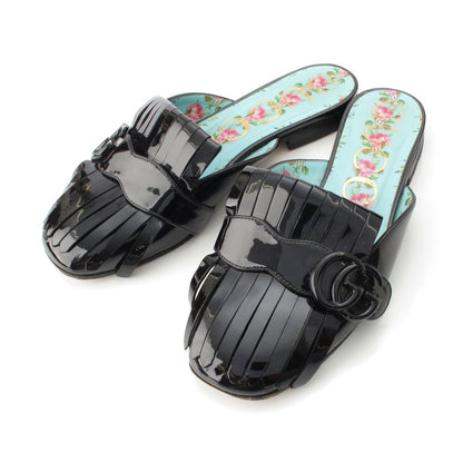 Gucci GG Marmont Patent Fringe Mules Shoes Black