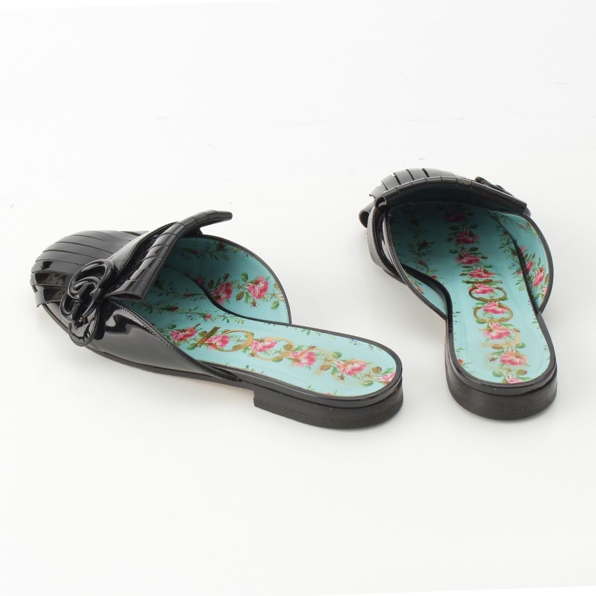 Gucci GG Marmont Patent Fringe Mules Shoes Black — view 4