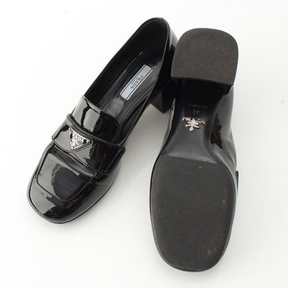 Prada Patent Logo Triangle Chunky Heel Loafers Shoes Black — view 5