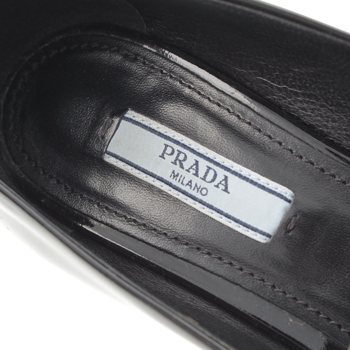 Prada Patent Logo Triangle Chunky Heel Loafers Shoes Black — view 7