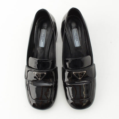 Prada Patent Logo Triangle Chunky Heel Loafers Shoes Black — view 2