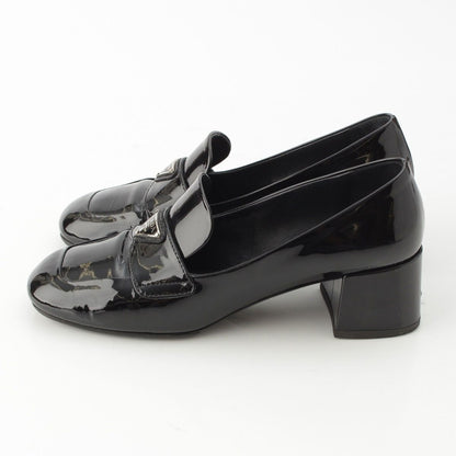 Prada Patent Logo Triangle Chunky Heel Loafers Shoes Black — view 3
