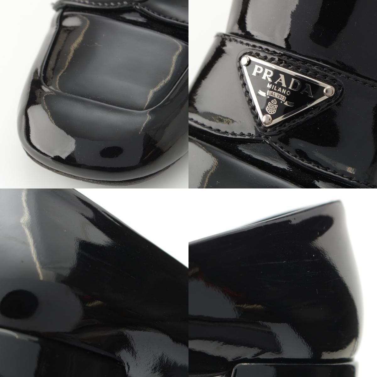 Prada Patent Logo Triangle Chunky Heel Loafers Shoes Black — view 8