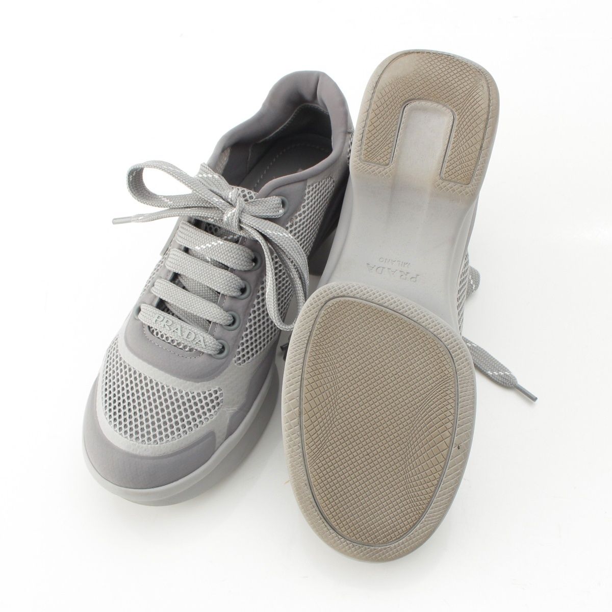 Prada Re-Nylon Logo Mesh Lace-up Sneakers Gray — view 5
