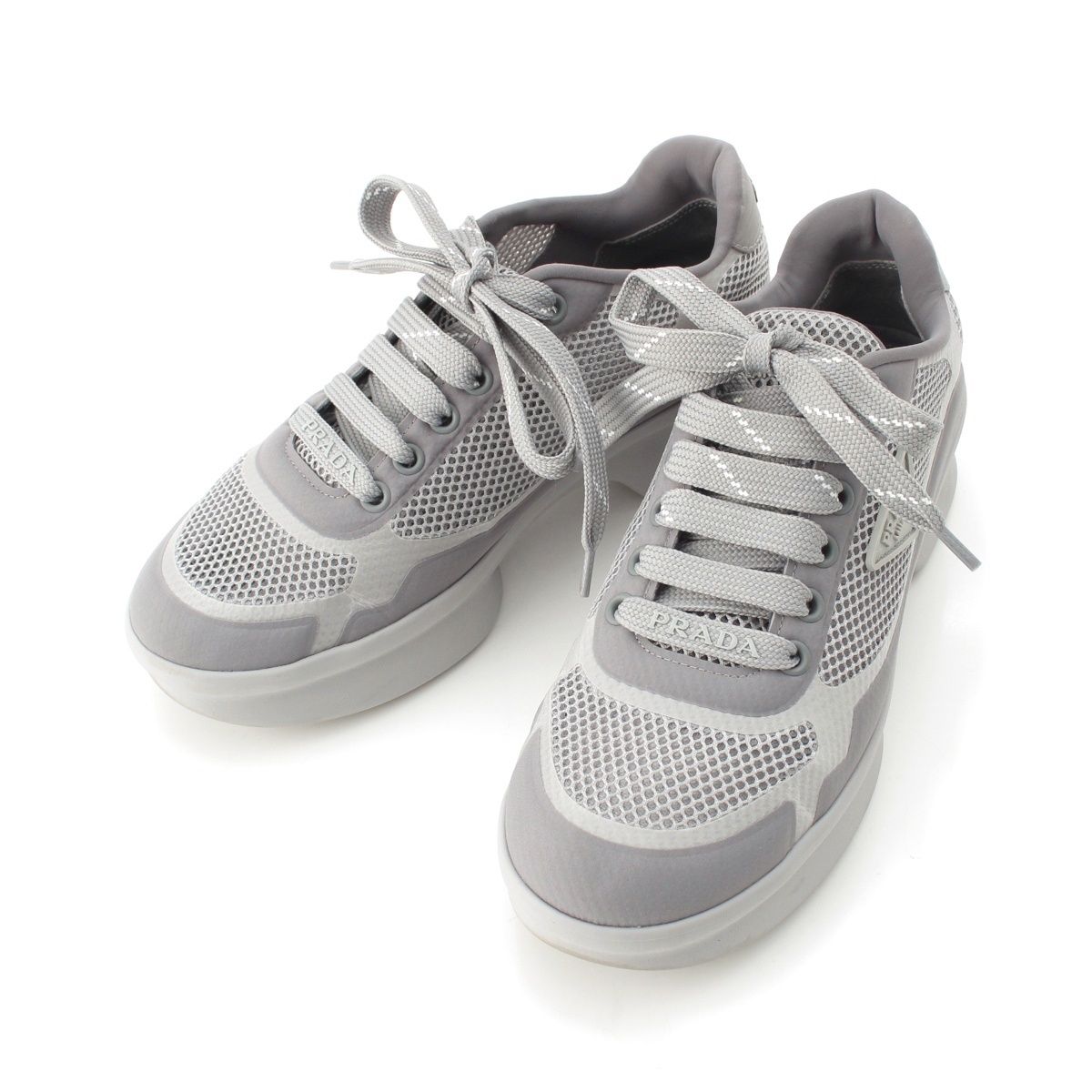 Prada Re-Nylon Logo Mesh Lace-up Sneakers Gray
