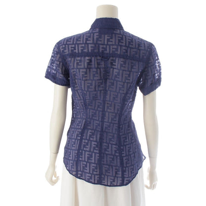 Fendi Jeans Zucca Sheer All Over Print Short Sleeve Shirt Navy 40 — view 4