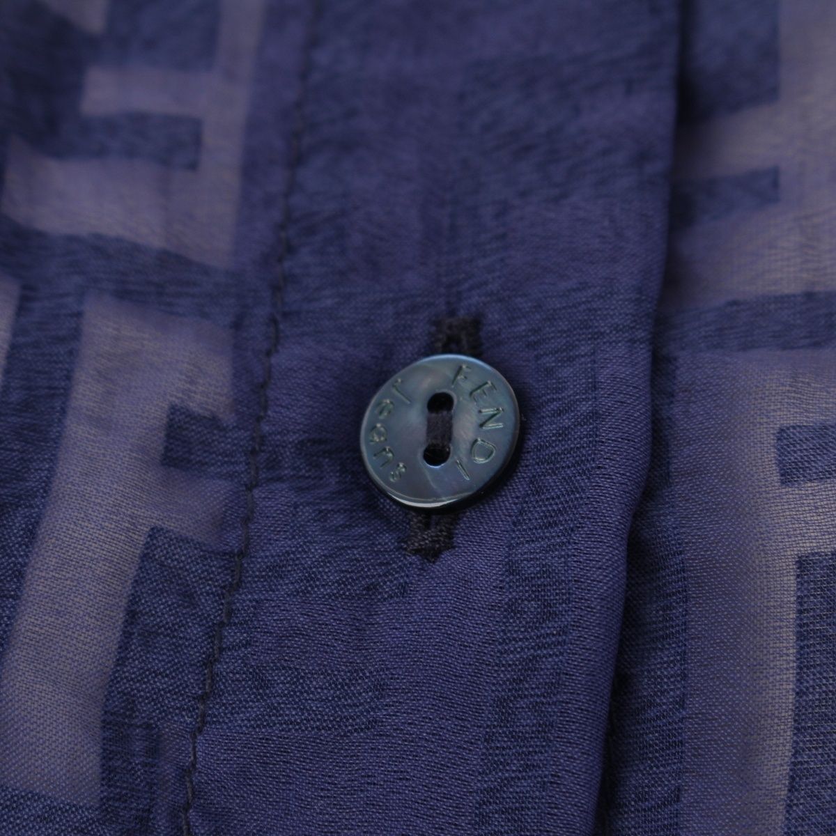 Fendi Jeans Zucca Sheer All Over Print Short Sleeve Shirt Navy 40 — view 7